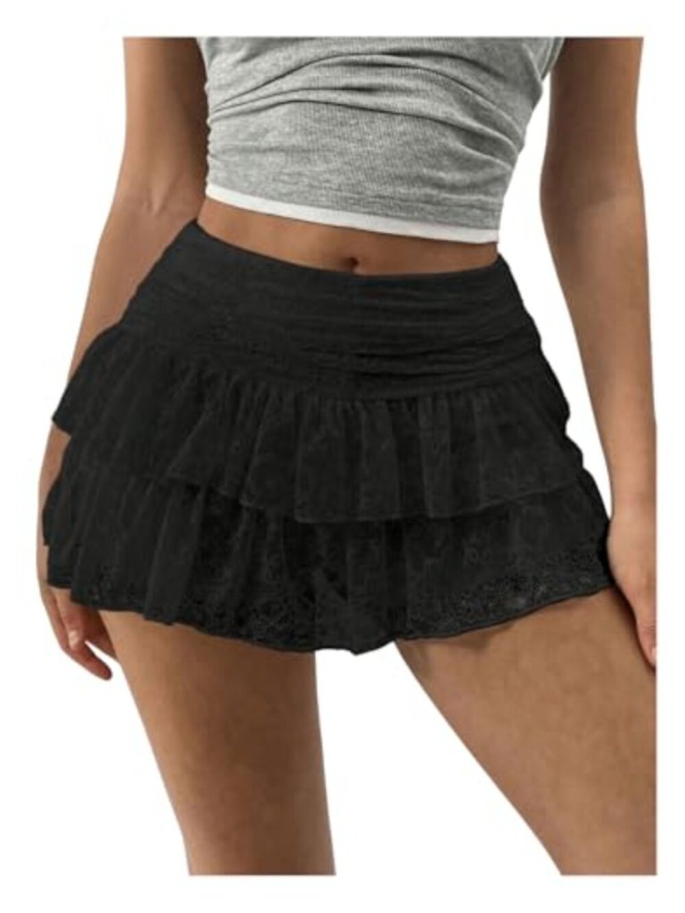 MakeMeChic Lace Mini Skort with Built-in Shorts Ruffle A-Line